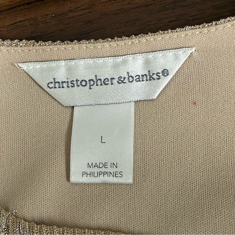 Christopher & Banks Gold Metallic Tiered Ruffle Tank Top L Holiday Party - Picture 5 of 8